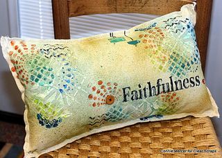 Clear Scraps stencils pillow Connie Mercer