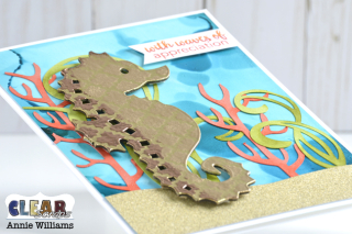 Stenciled Seahorse Card by Annie Williams for Clear Scraps - Detail