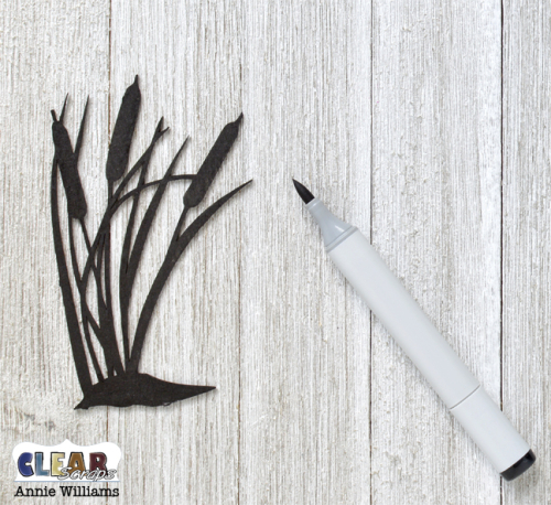 Cattails at Sunset Card by Annie Williams for Clear Scraps - Coloring Chipboard