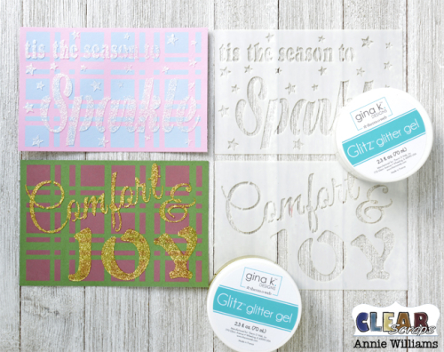 Easy Plaid Christmas Cards by Annie Williams for Clear Scraps - Stenciled Sentiments