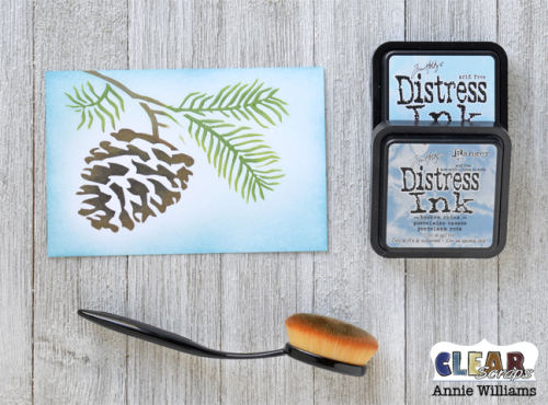 Snowy Pine Cone Card by Annie Williams for Clear Scraps - Inking Background