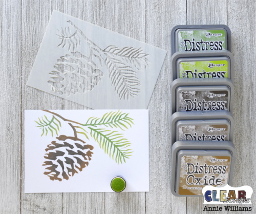 Snowy Pine Cone Card by Annie Williams for Clear Scraps - Stencil Image