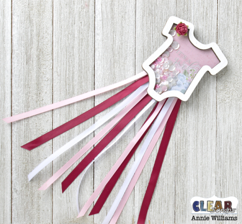 Baby Onesie Shaker Pin by Annie Williams for Clear Scraps - Front