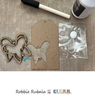 Clear Scraps butterfly shaker tag and bag 3