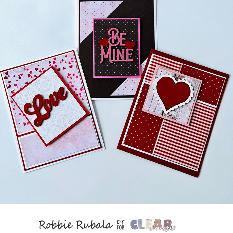 Valentine cards using Love chipboard punch outs