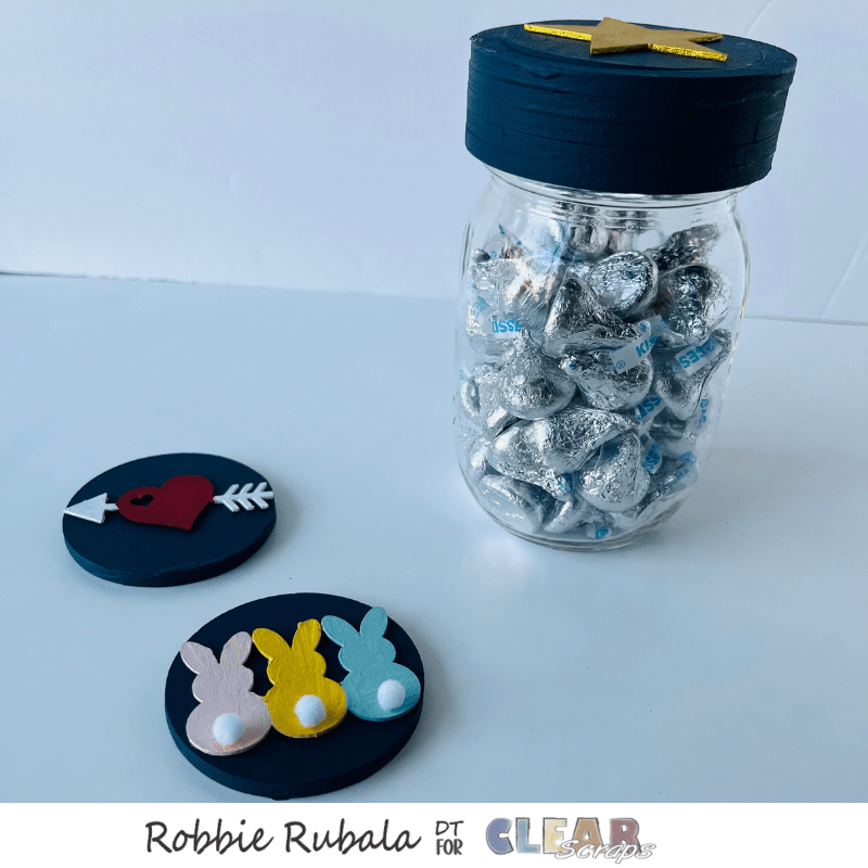 Clear Scraps Mason Jar wooden covers treat holder