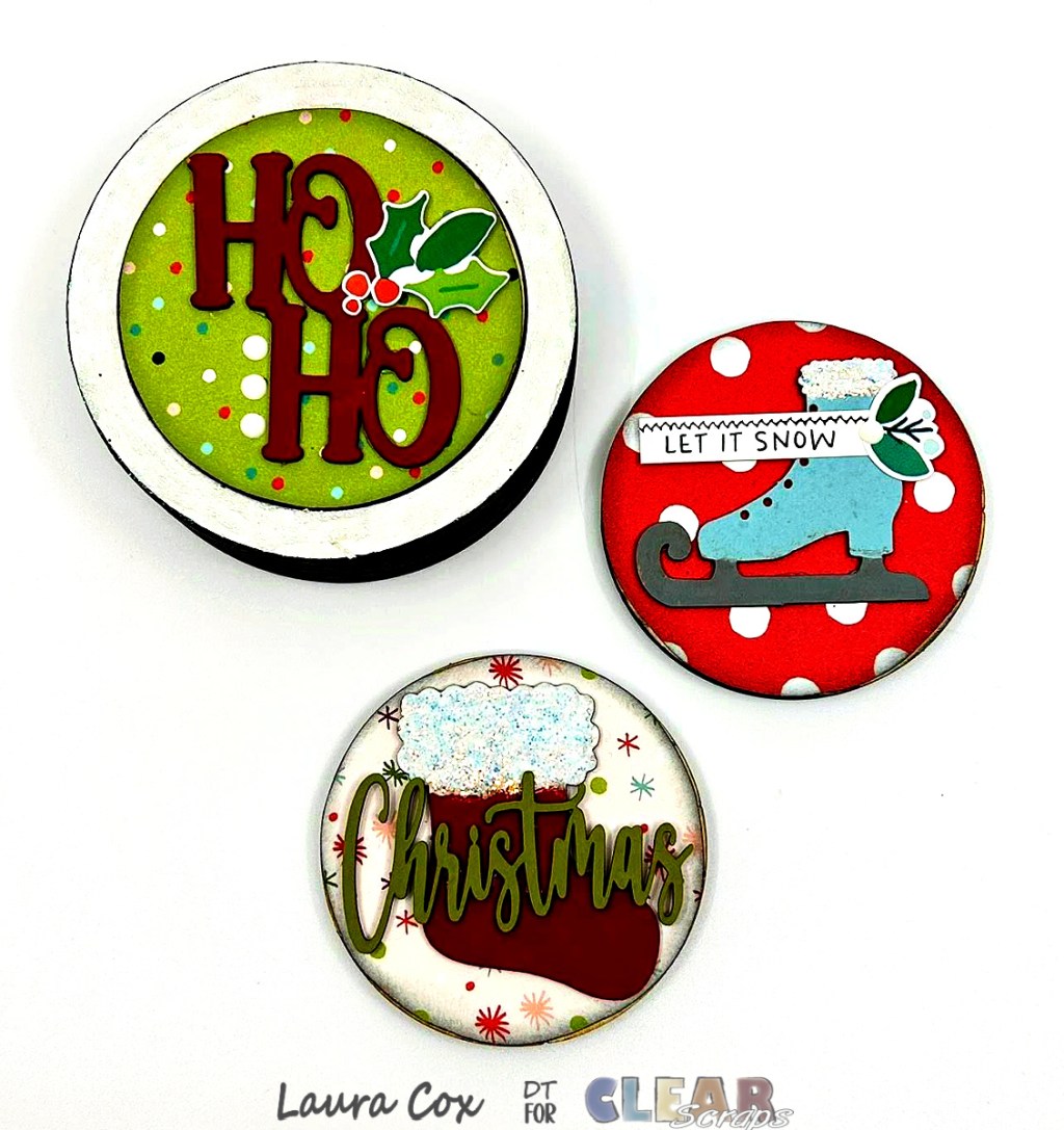 Clear Scraps–Mason Jar Lid–Ho, Ho, Ho!