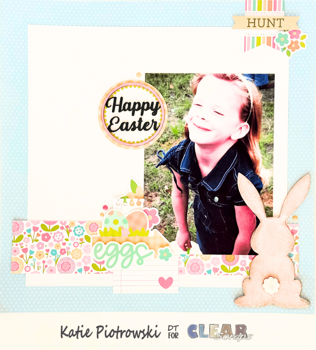 Soft Texture & Sweet Details: An Easter Layout with Clear Scraps Chipboard
