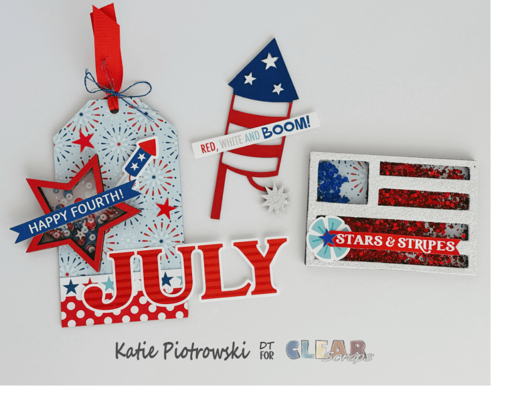 Red, White & Ready to Scrap! Patriotic Embellishment Trio with Clear Scraps